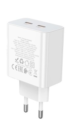 Сетевое зарядное устройство Hoco C108A Leader 2xUSB-C, 3А, PD35W + USB-C кабель Type-C, 1 м, Белый